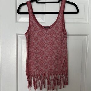 Topshop Pink Geometric Fringe Tank Top